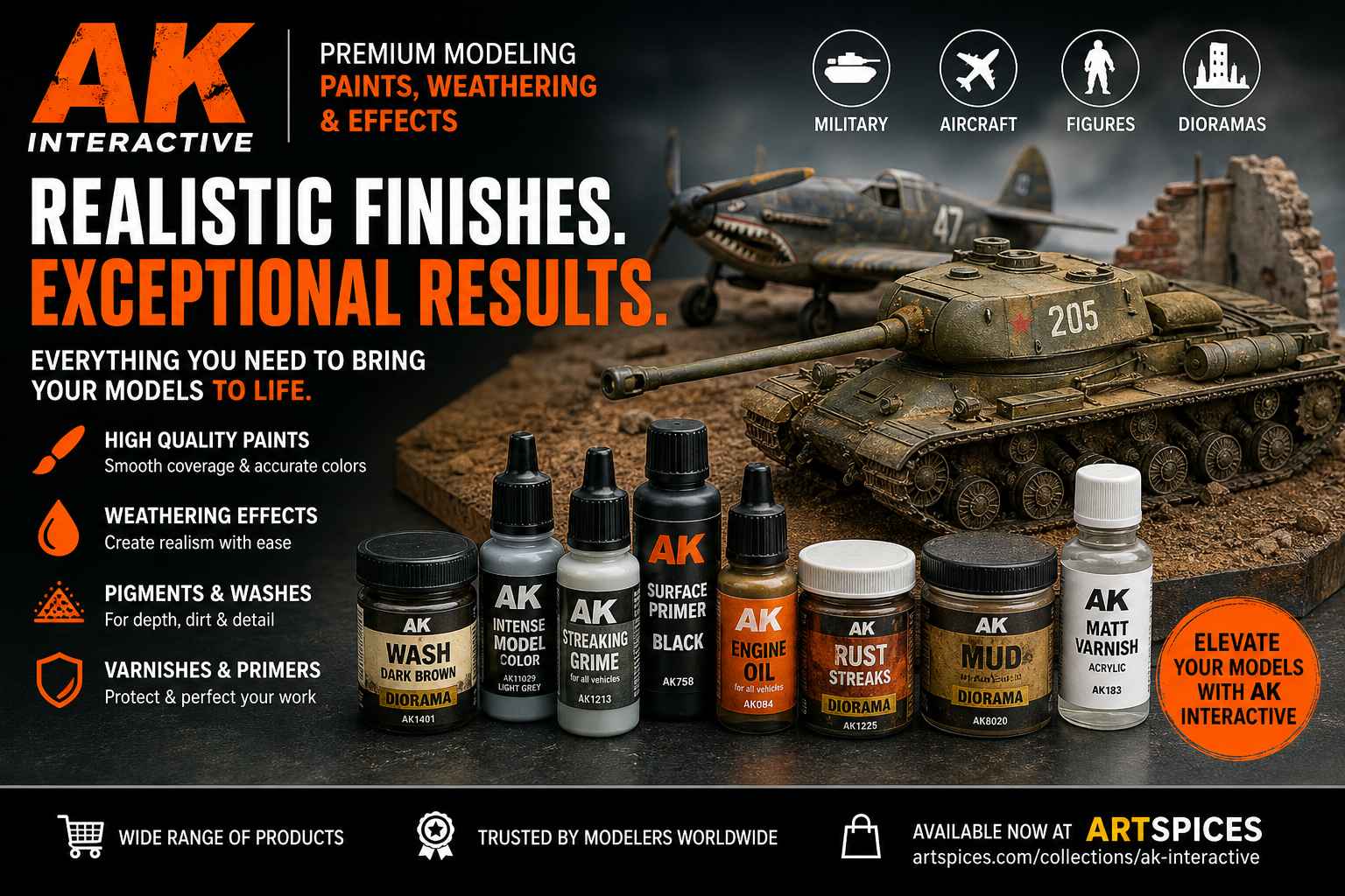 AK Interactive Modeling Supplies for Realistic Paints, Weathering, and Finishing